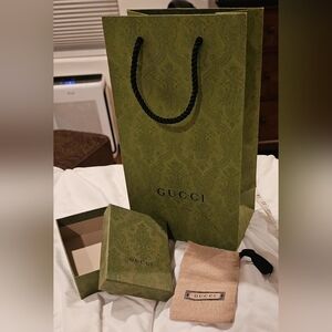Gucci Green Floral Logo Gift Box Drawstring Dust Bag Paper Shopping Bundle Set